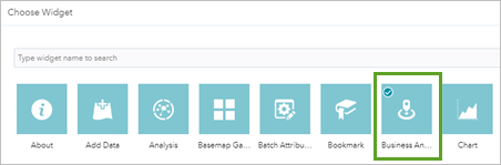 Select Business Analyst widget in the Choose Widget window.