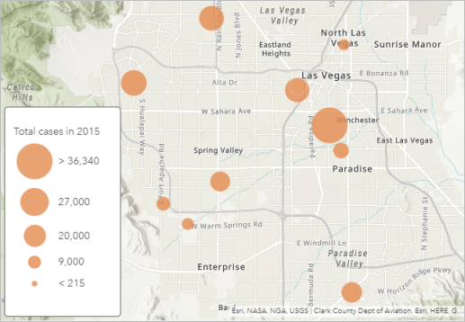 Data visualized on the map with a legend